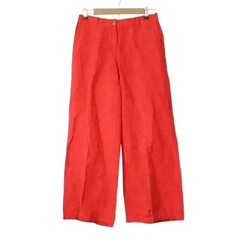 J Jill Pants Size 6 Petite Linen Blend Wide Leg Chino Rust Sienna Coastal Boho